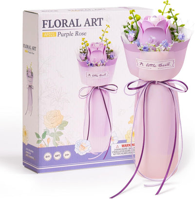 ROBOTIME Flower 3D Puzzle Model Kits Puzzles For Adults To Build Artificial Flowers For Home Bedroom Living Room Decor, Gifts For Women Valentine, Purple Rose