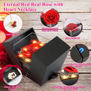 Preserved Red Real Rose With Heart Necklace Eternal Flowers Rose With Golden Necklace Gifts For Women Mom Wife Girlfriend Grandma On Valentine Mother Day Christmas Anniversary